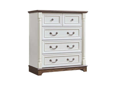 DS 5-Drawer Chest - Antique White & Rustic Brown