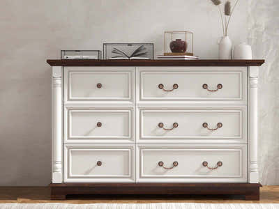 DS 6-Drawer Chest - Antique White & Rustic Brown