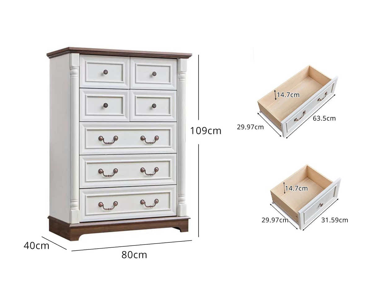 7-Drawer Chest - Antique White & Rustic Brown