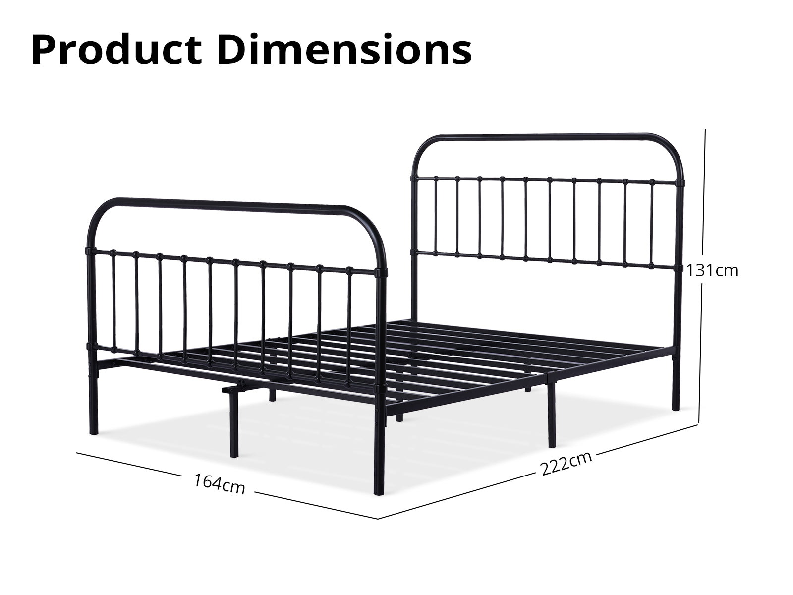 Darcy High Back Metal Bed Frame Black - King