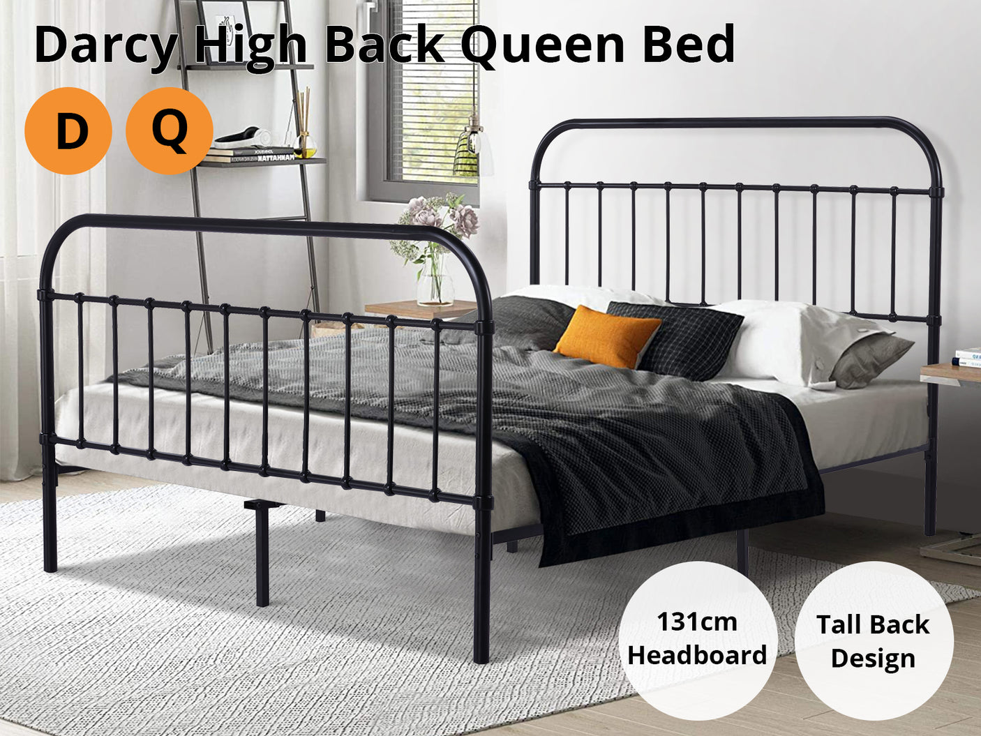Darcy High Back Queen Bed Frame - Black