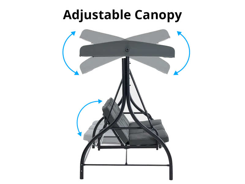 Reclining 3-Seater Swing Chair - Grey