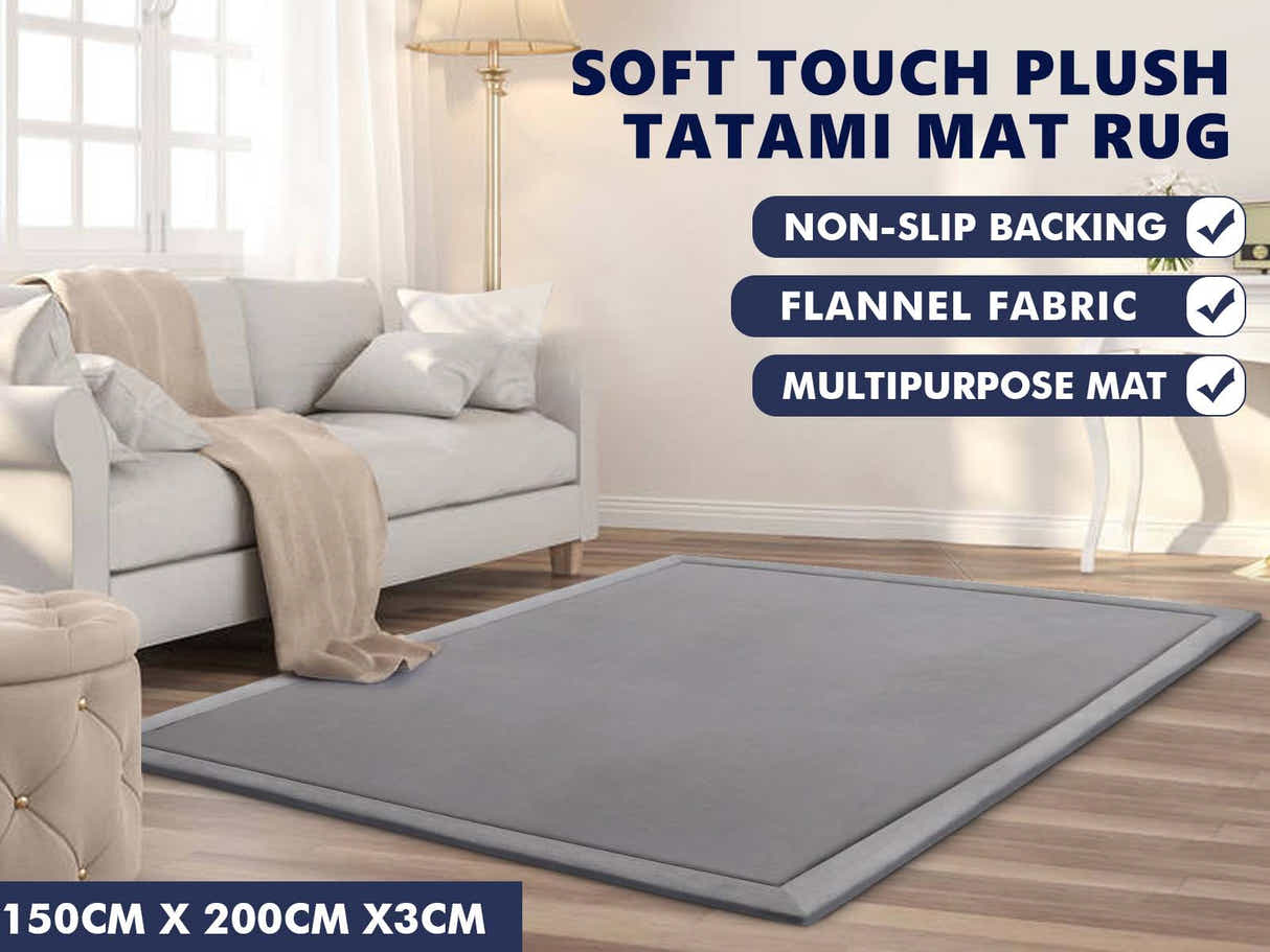 Soft Touch Plush Tatami Mat Rug 150cm x 200cm - Light Grey