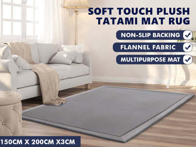 Soft Touch Plush Tatami Mat Rug 150x200 Light Grey