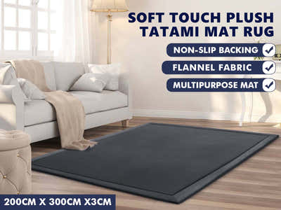 Soft Touch Plush Tatami Mat Rug 200x300 Dark Grey
