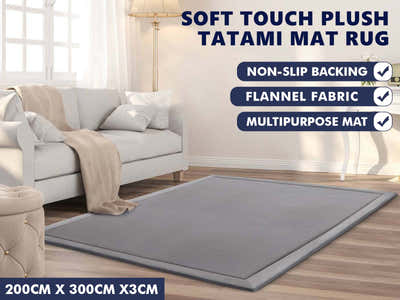 Soft Touch Plush Tatami Mat Rug 200x300 Light Grey