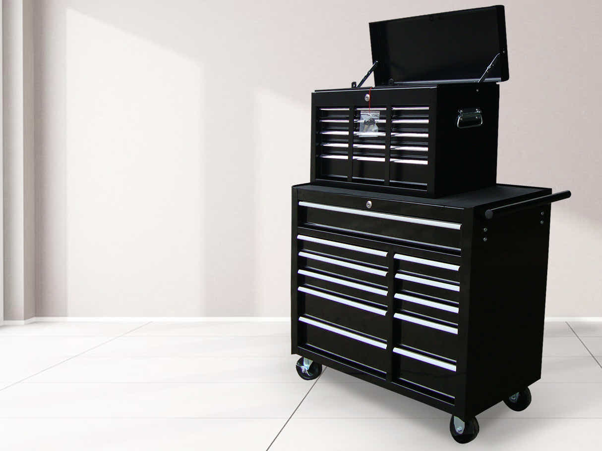 Tool Cabinet Roll Cabinet 11 Drawer+Tool Cabinet Chest 9 Draws Black