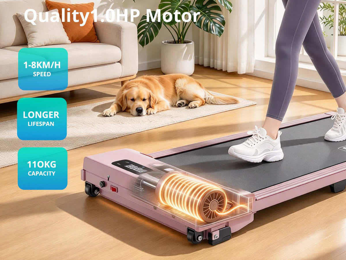 Treadmill Walking Pad With Manual Incline Pink Color