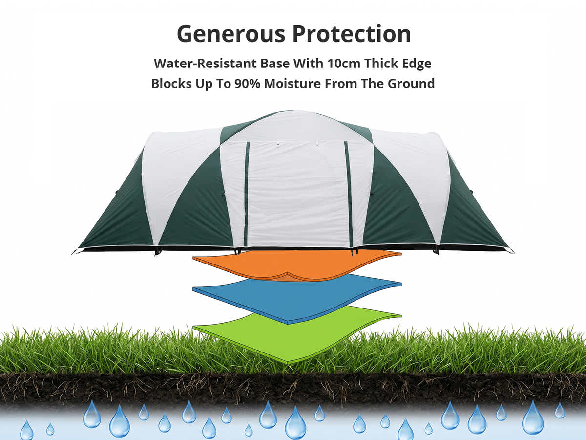 DS Family Camping Tent 12 Person Hiking Beach Tents (3 Rooms) Green
