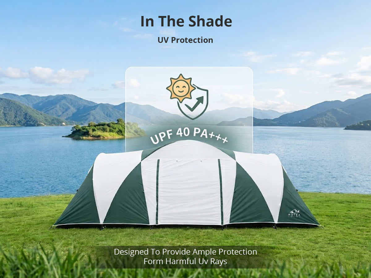 DS Family Camping Tent 12 Person Hiking Beach Tents (3 Rooms) Green