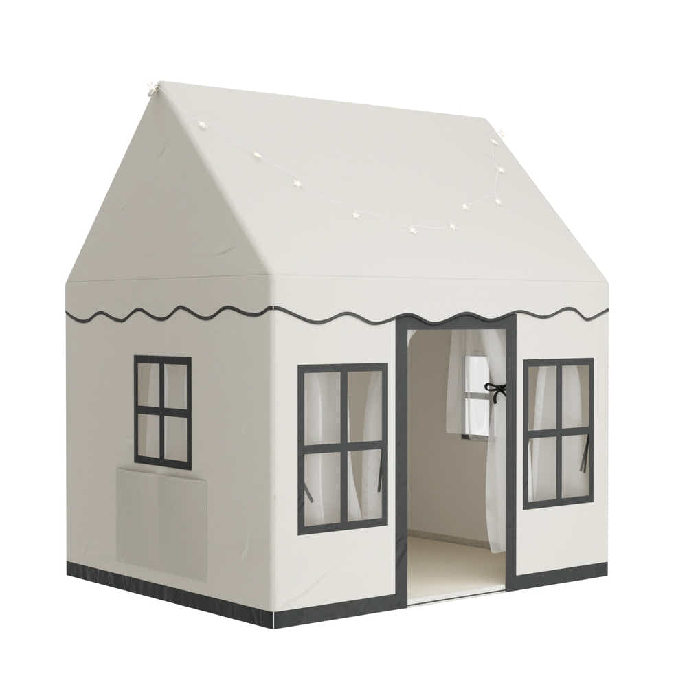 DS NA Kids Play Tent Playhouse Castle with String Lights Floor Mat Side Pocket