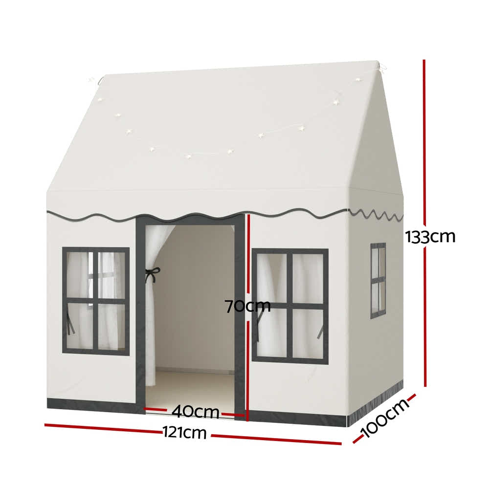 DS NA Kids Play Tent Playhouse Castle with String Lights Floor Mat Side Pocket