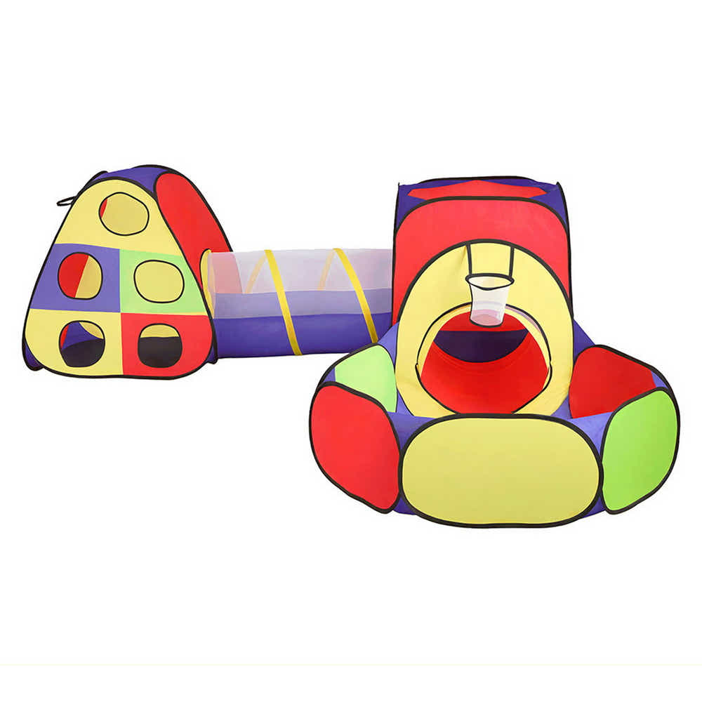 DS NA Keezi Kids Play Tent Pop Up Playhouse Pit Crawl Tunnel Basketball Hoop