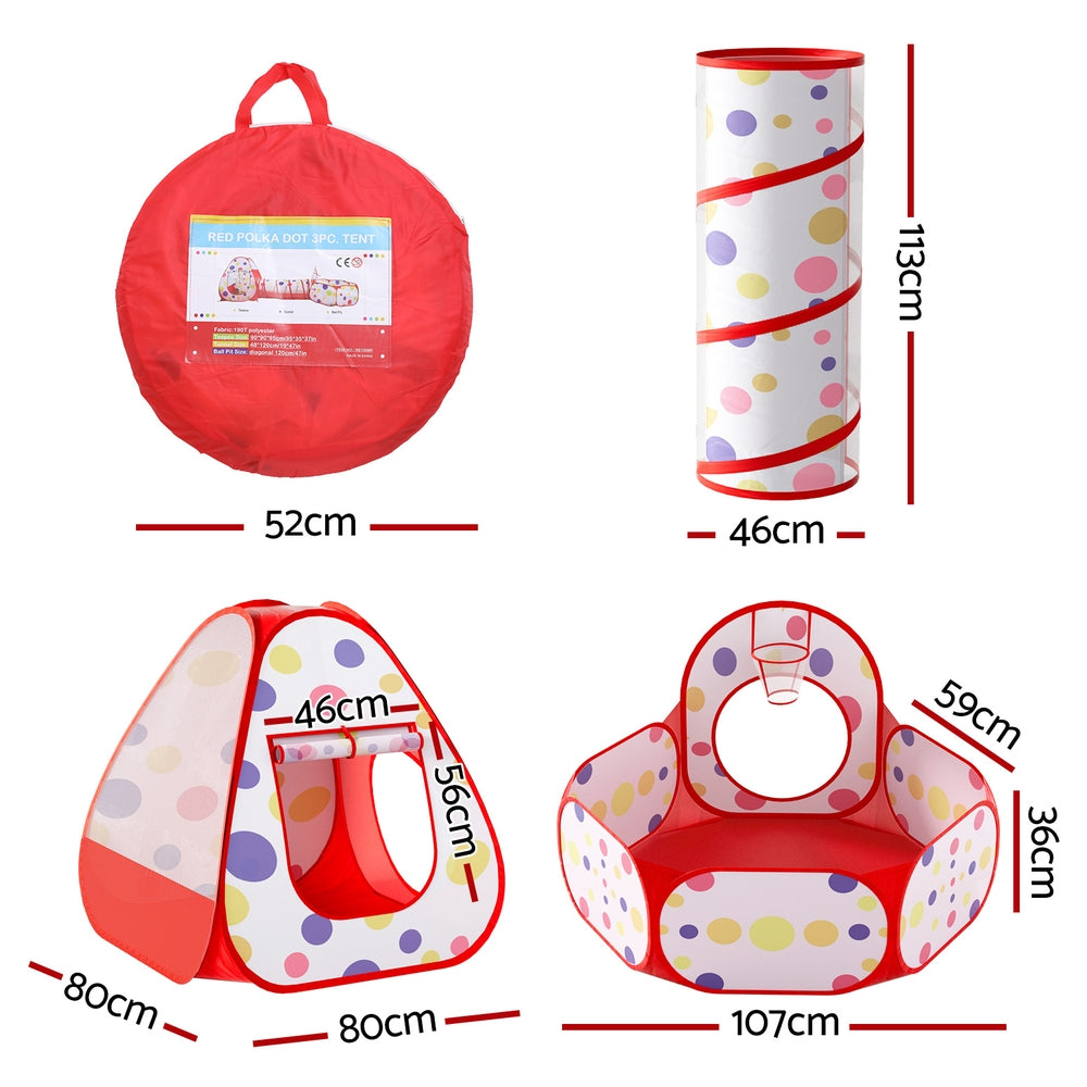 DS NA Kids Playhouse Play Tent Pop Up Teepee Ball Pit Tunnel Basketball Hoop Red