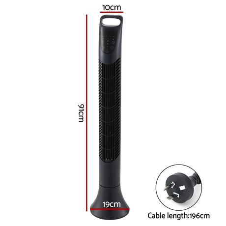 DS NA Devanti Tower Fan Oscillating 3 Speeds with Remote 91cm