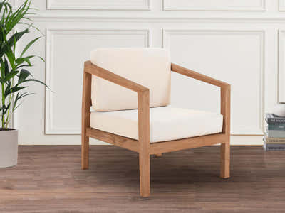 Jason Single Seater Teak Wood Outdoor Chair – Cream
