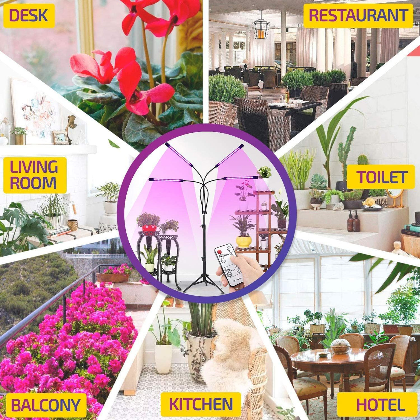DS BS 4 Head LED Plant Grow Light with Stand and Remote Control