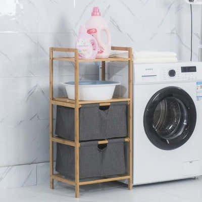 DS BS Natural Bamboo 2-Tier Multifunctional 2 Drawer Basket Rack