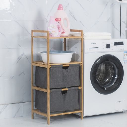 DS BS Natural Bamboo 2-Tier Multifunctional 2 Drawer Basket Rack