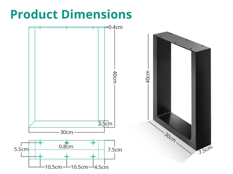 Box Shape Metal Table Legs - Set of 2