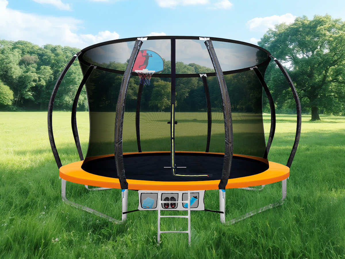 DS Arc Trampoline Orange with Basketball Hoop - 14ft