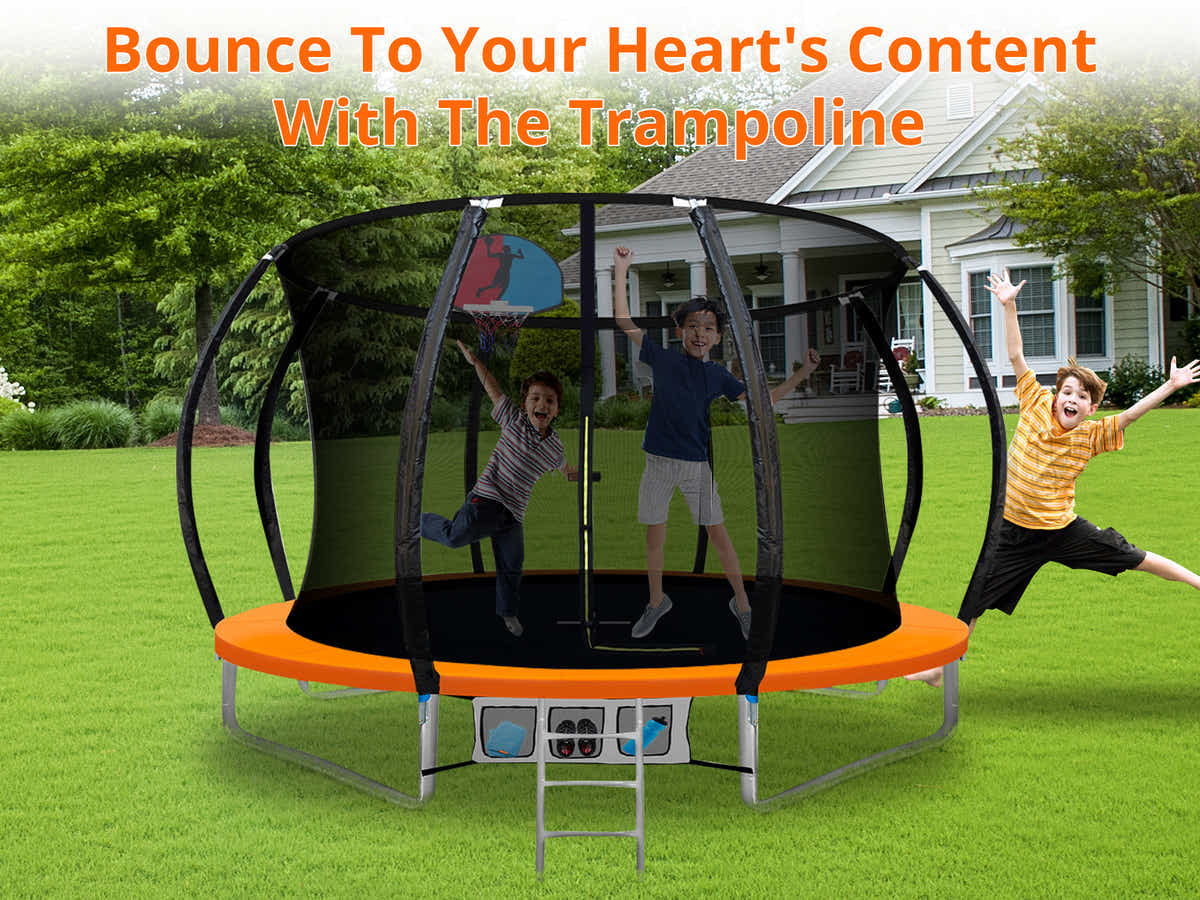 DS Arc Trampoline Orange with Basketball Hoop - 14ft