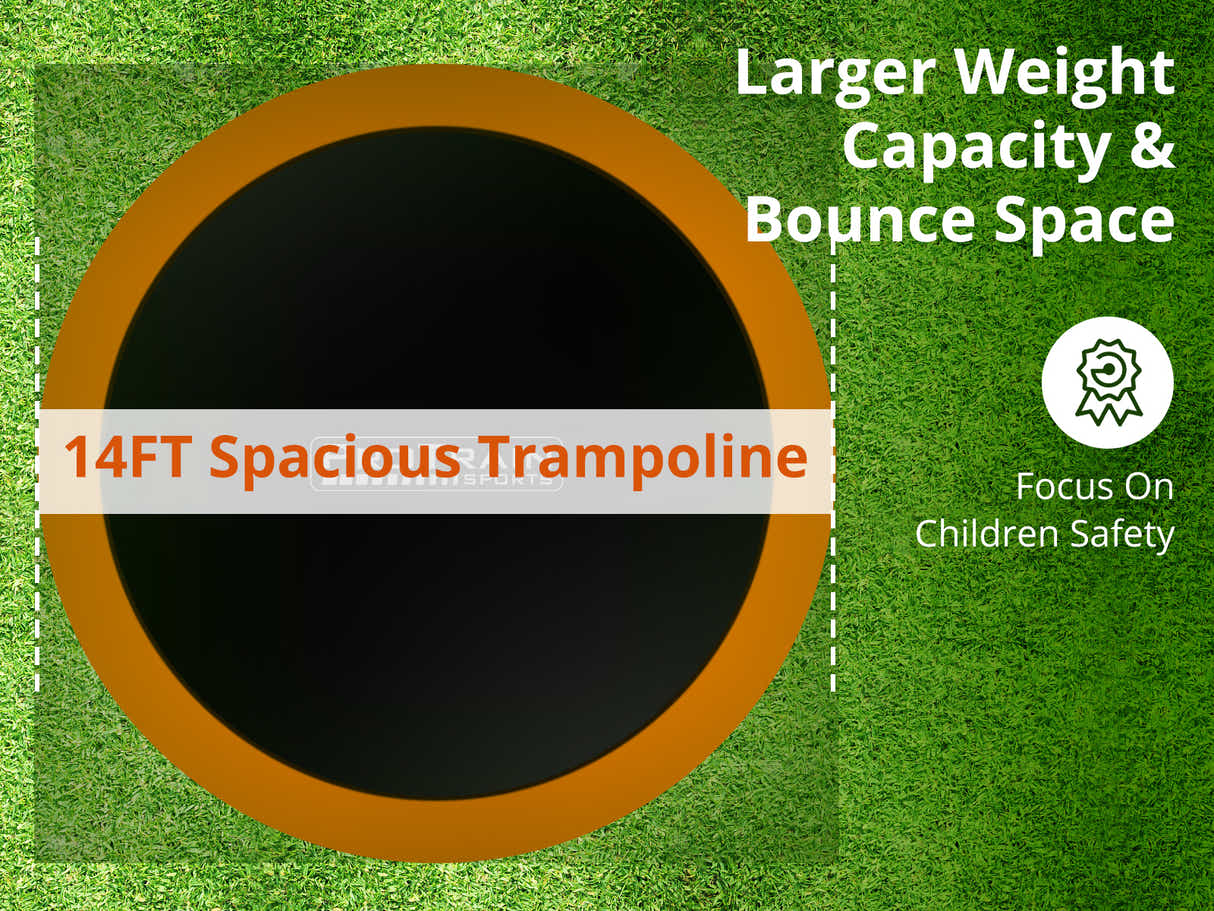 DS Arc Trampoline Orange with Basketball Hoop - 14ft