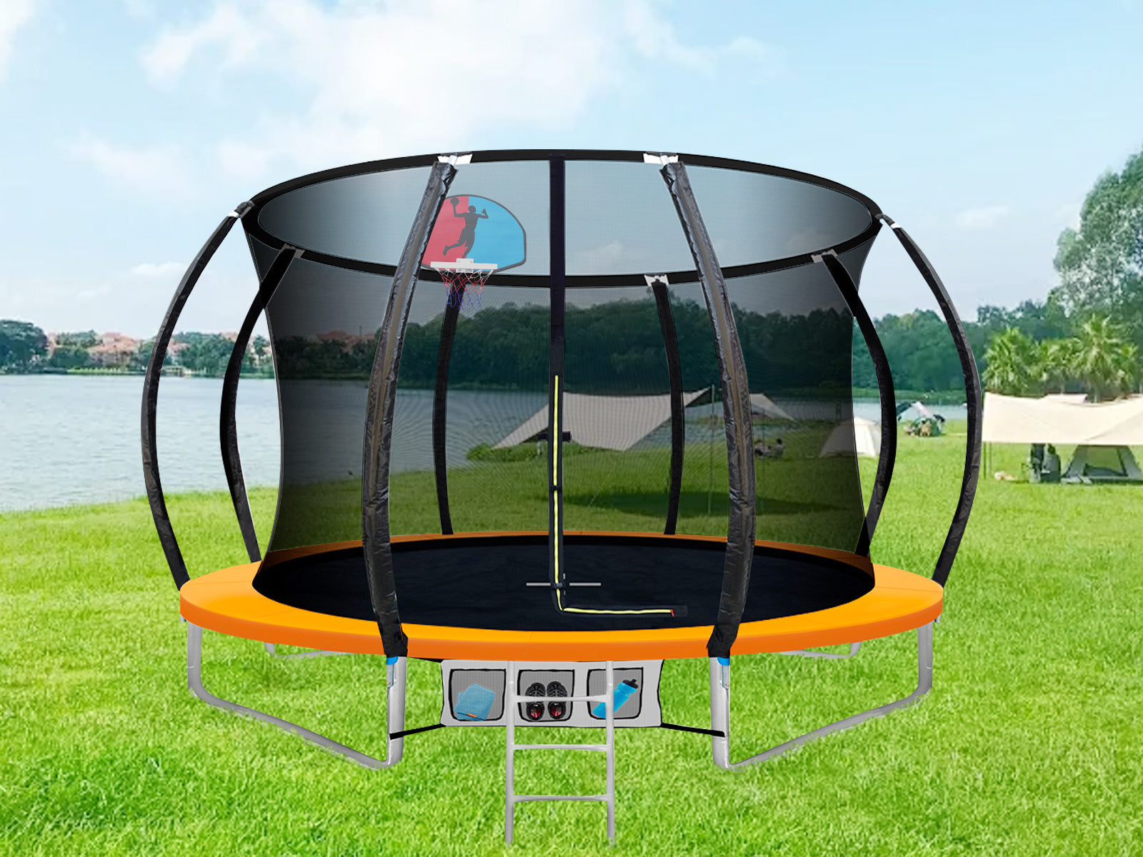 DS Arc Trampoline Orange 16Ft With Basketball Hoop