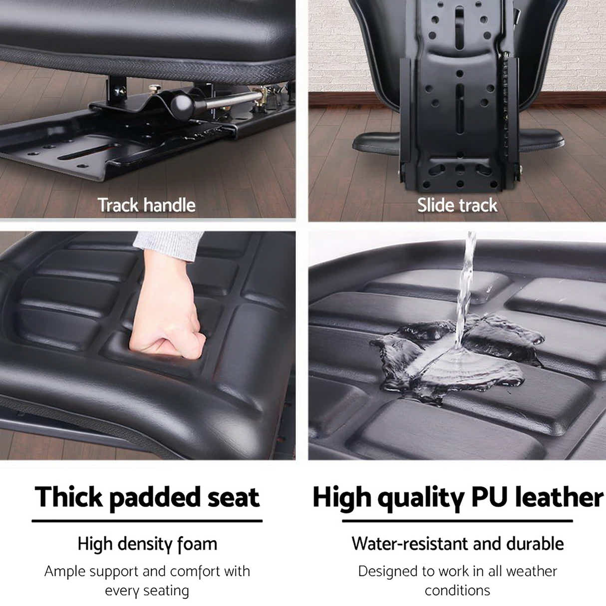 DS NA Giantz PU Leather Tractor Seat with Sliding Track - Black