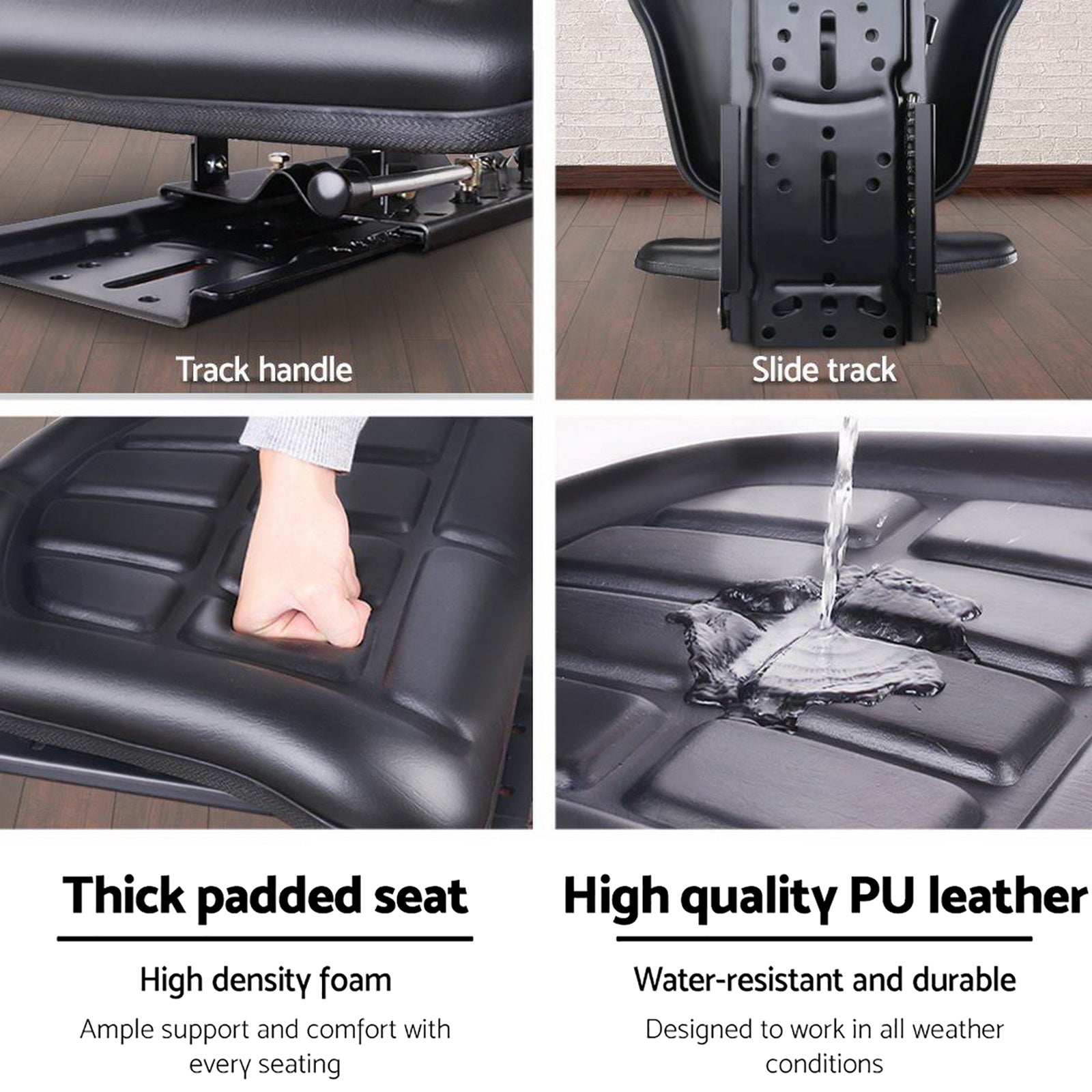 DS NA Giantz PU Leather Tractor Seat with Sliding Track - Black