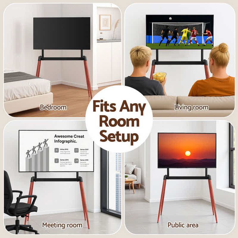 TV Stand 32-75 inch LED LCD Screen Wooden Floor Easel Height Adjustable