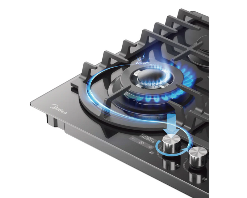 Midea 60cm Gas Cooktop Black Tempered Glass With Timer || 60GH096