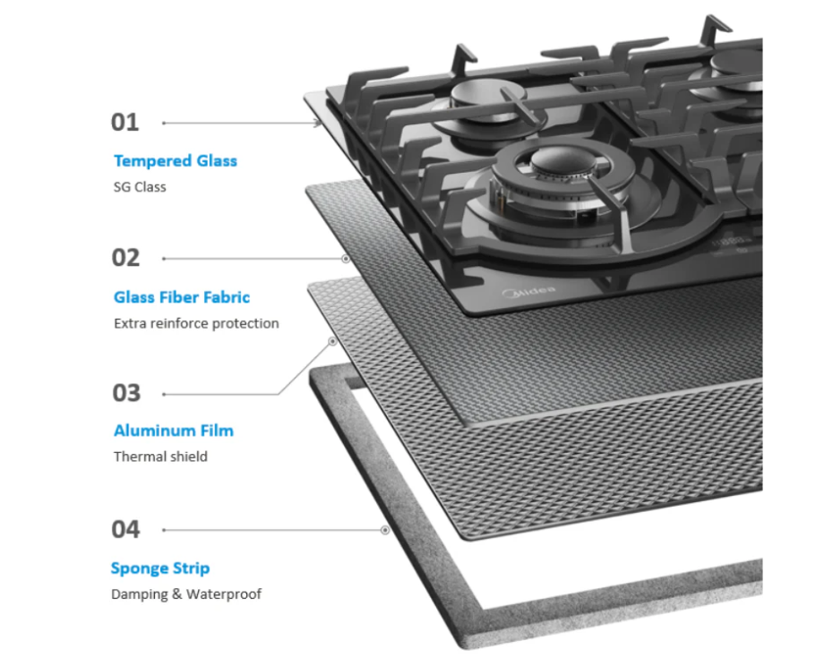 Midea 60cm Gas Cooktop Black Tempered Glass With Timer