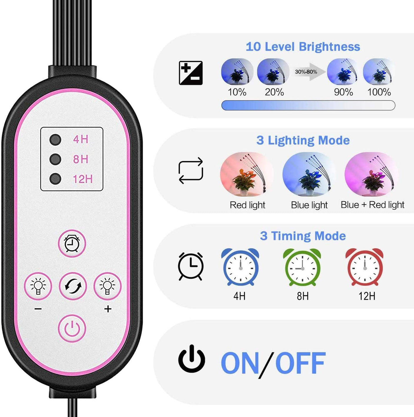 DS BS 4 Head LED Plant Grow Light with Stand and Remote Control