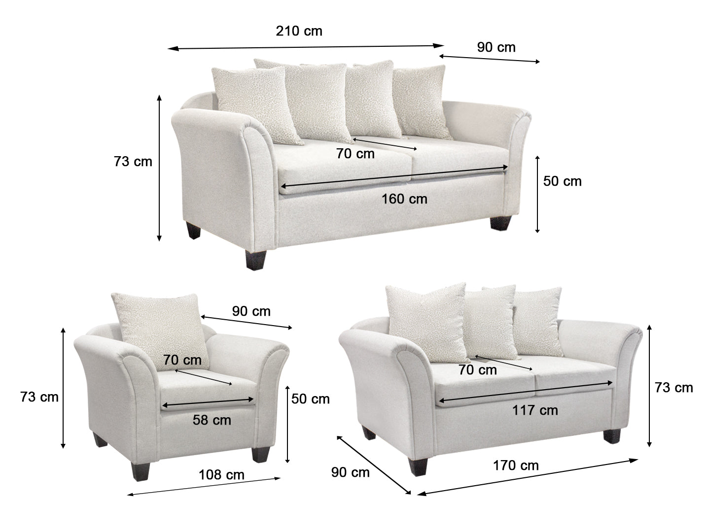 DS NZ Made Chika 3+2+1 Sofa Set - Kido Marble