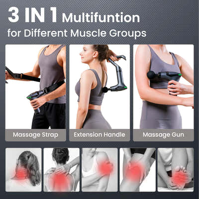 DS NA Black 3-in-1 Massage Gun with Extendable Handle & Back Strap – 12-Speed