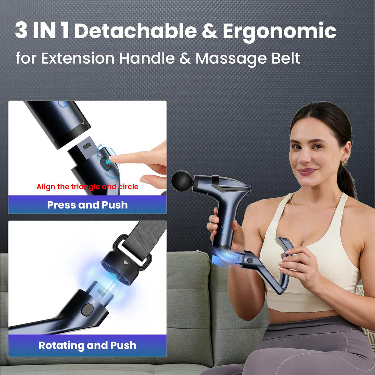 DS NA Black 3-in-1 Massage Gun with Extendable Handle & Back Strap – 12-Speed
