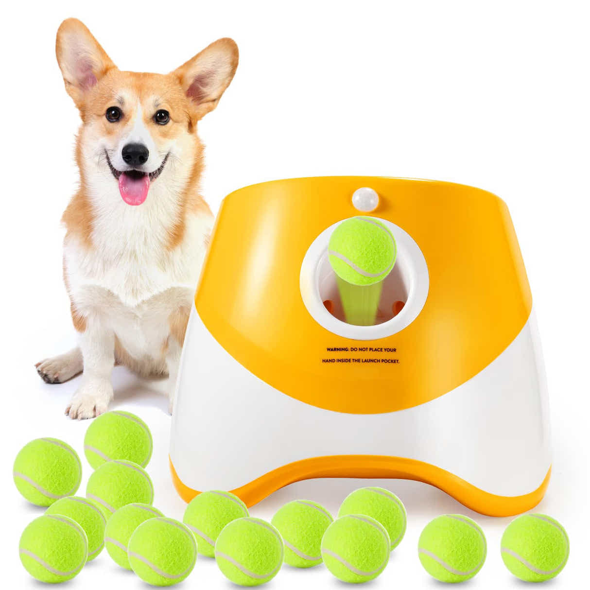 DS NA Rechargeable Automatic Dog Ball Launcher – Includes 15 Mini Tennis Balls
