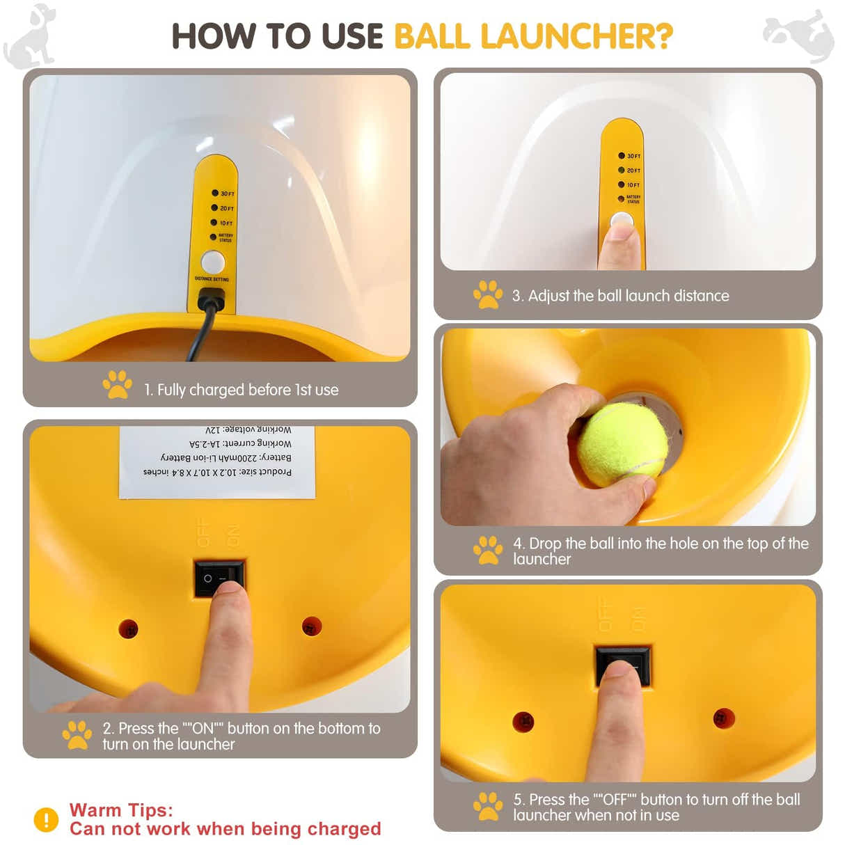 DS NA Rechargeable Automatic Dog Ball Launcher – Includes 15 Mini Tennis Balls
