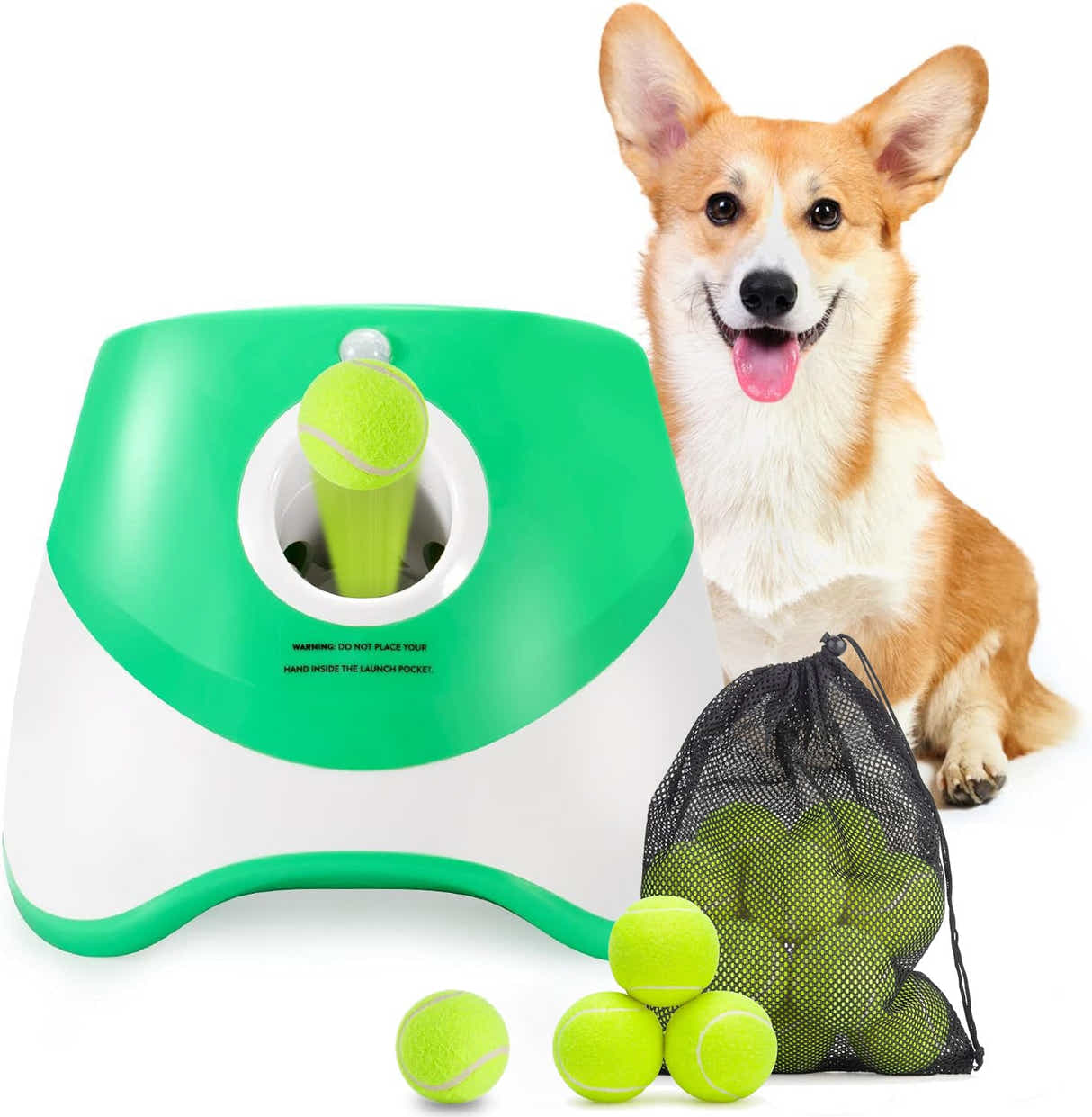 DS NA Automatic Dog Ball Launcher with 15 Mini Tennis Balls & Bag