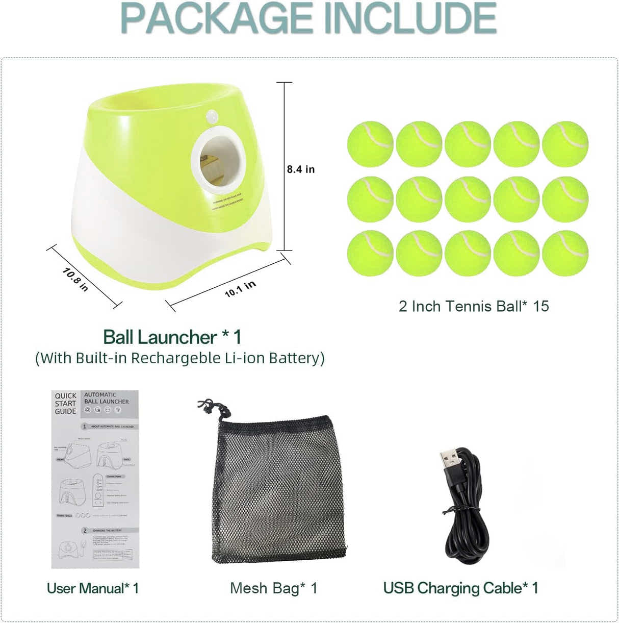 DS NA Automatic Dog Ball Launcher with 15 Mini Tennis Balls & Mesh Bag – Recharg