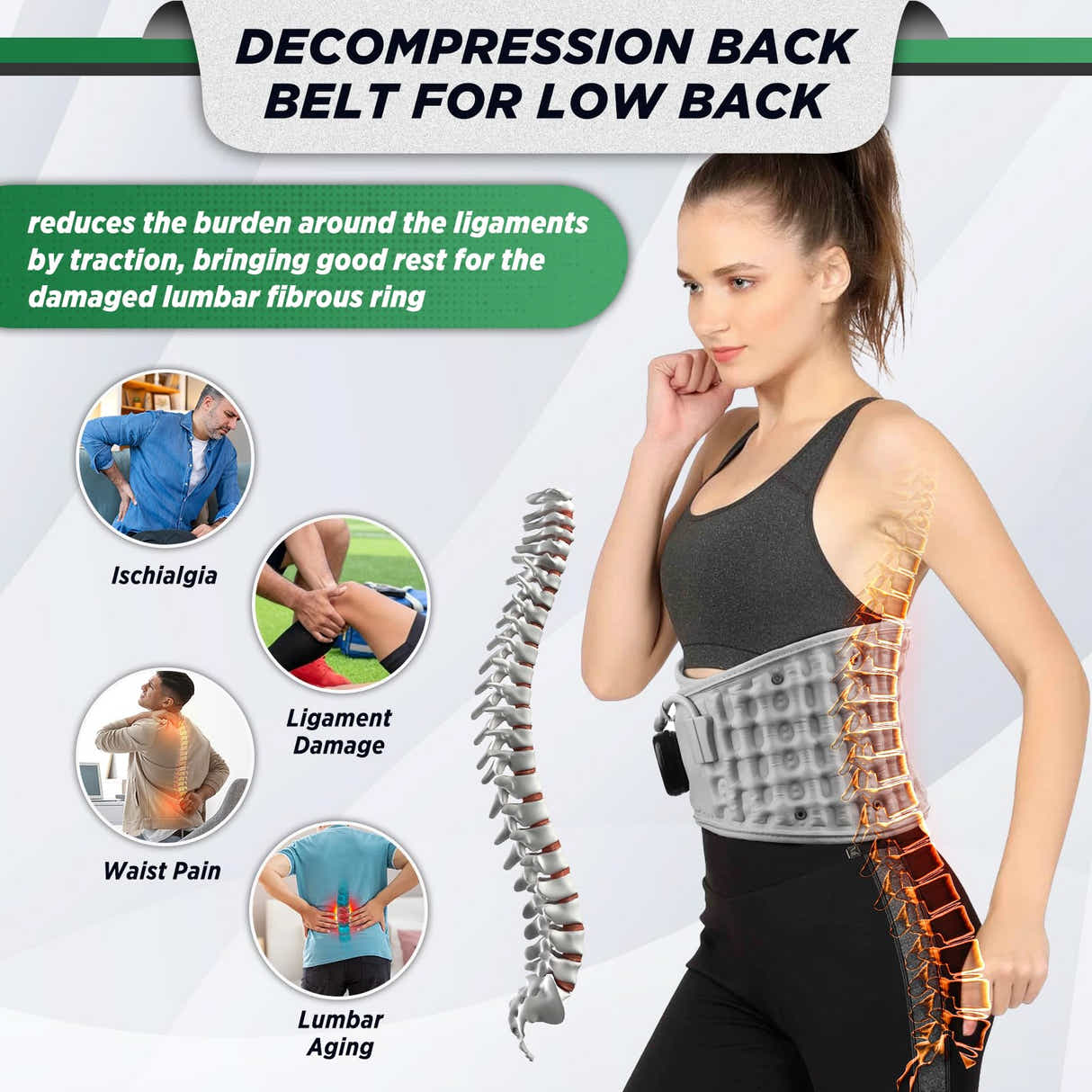 DS NA Inflatable Heating Massage Waist Belt with 3-Level Heat & Vibration – Cord