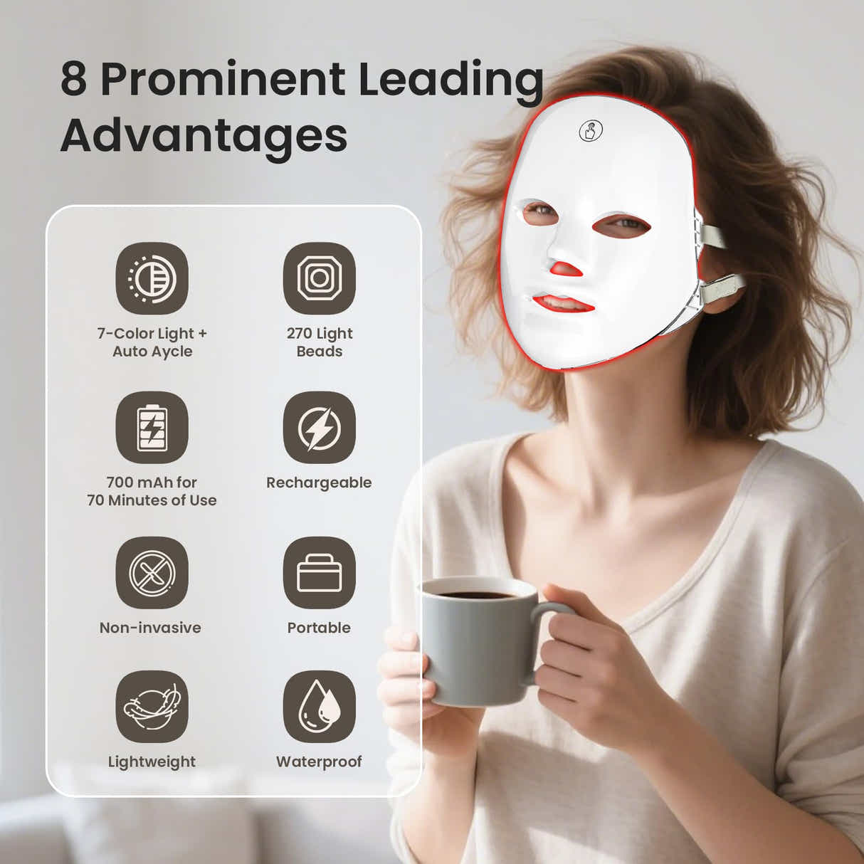 DS NA 7-Color LED Facial Light Mask – Rechargeable Skincare Device for Home Use
