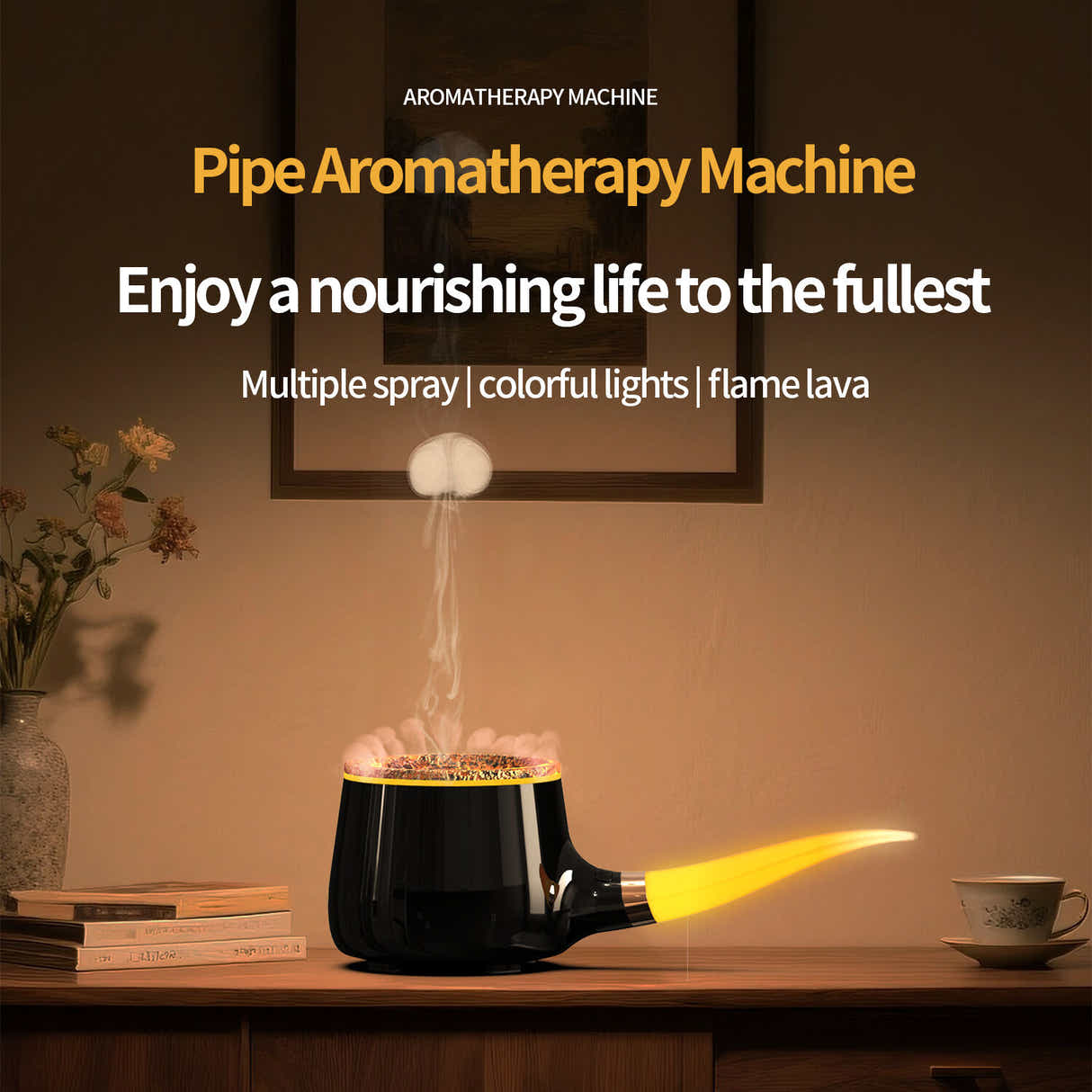 DS NA Pipe-Shaped Aromatherapy Humidifier with LED Flame & Mist