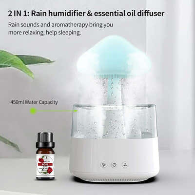DS NA Rain Cloud Humidifier, Essential Oil Diffuser, Cute Mushroom Night Light W