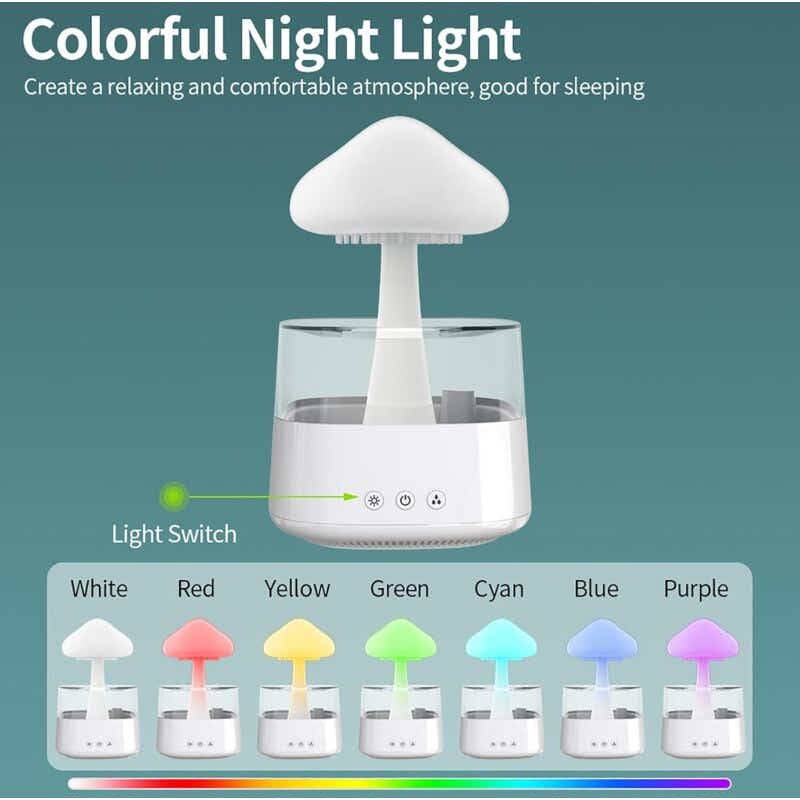 DS NA Rain Cloud Humidifier, Essential Oil Diffuser, Cute Mushroom Night Light W