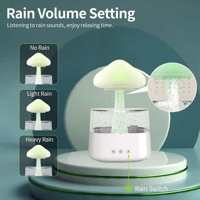 DS NA Rain Cloud Humidifier, Essential Oil Diffuser, Cute Mushroom Night Light W