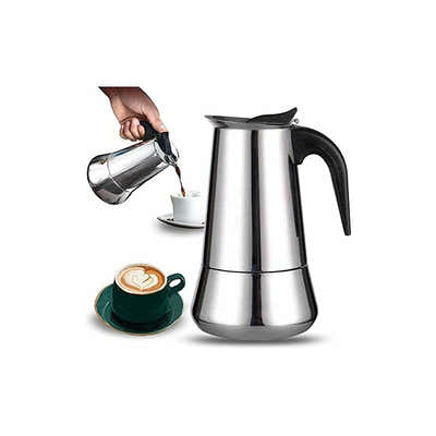 DS NA 12-Cup Italian Coffee Maker In Stainless Steel, Suitable For All Types Of