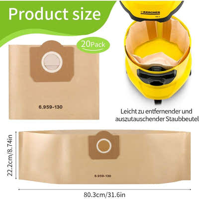 DS NA Vacuum Cleaner Bags, 20 Pack Upright Vacuum Cleaner Bags, Paper Filter Bag