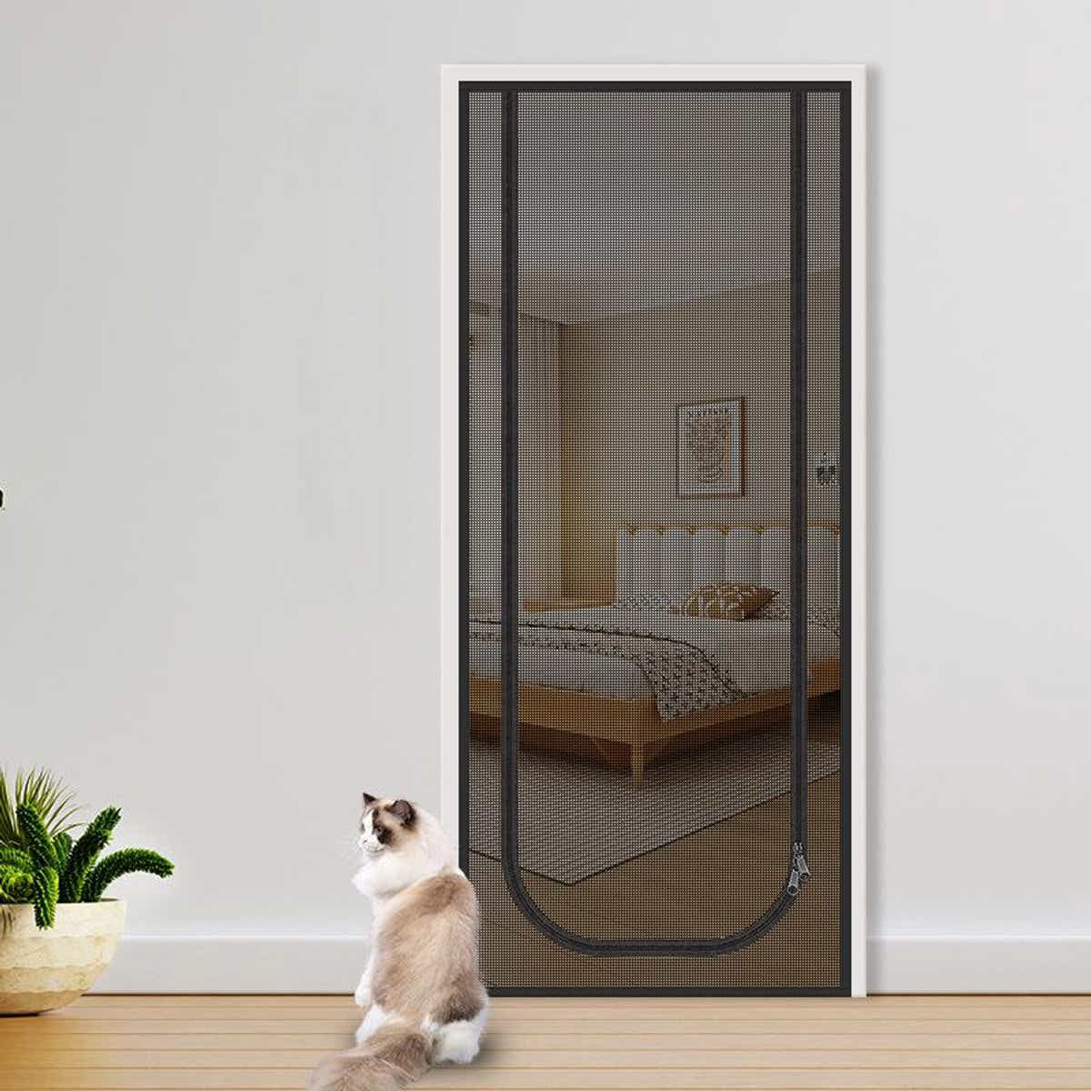 DS NA Reinforced cat screen door, flexible screen door with zipper, anti-theft d